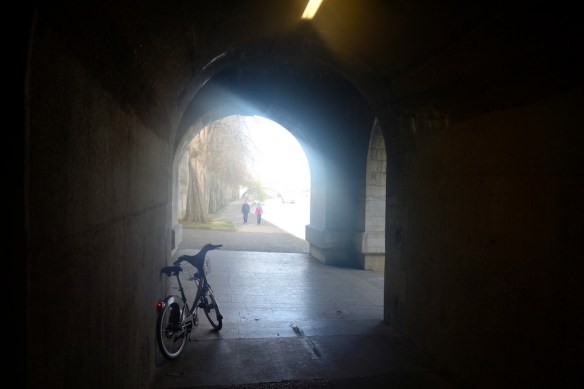 Beneath one of the many bridges crossing the Seine River
