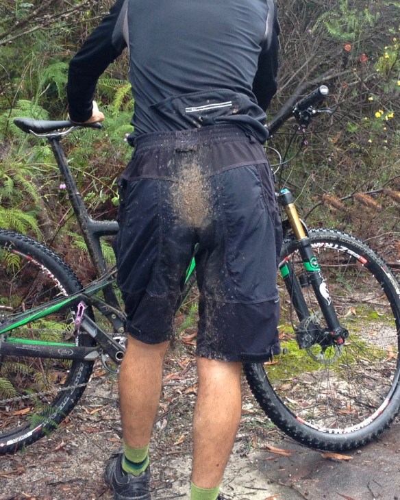 Yep, definite proof of a wet track. Gotta tell you though, those Endura shorts are tough as, comfortable as and wash up as good as new. [Credit to Paul for being brave enough to take this photo.]